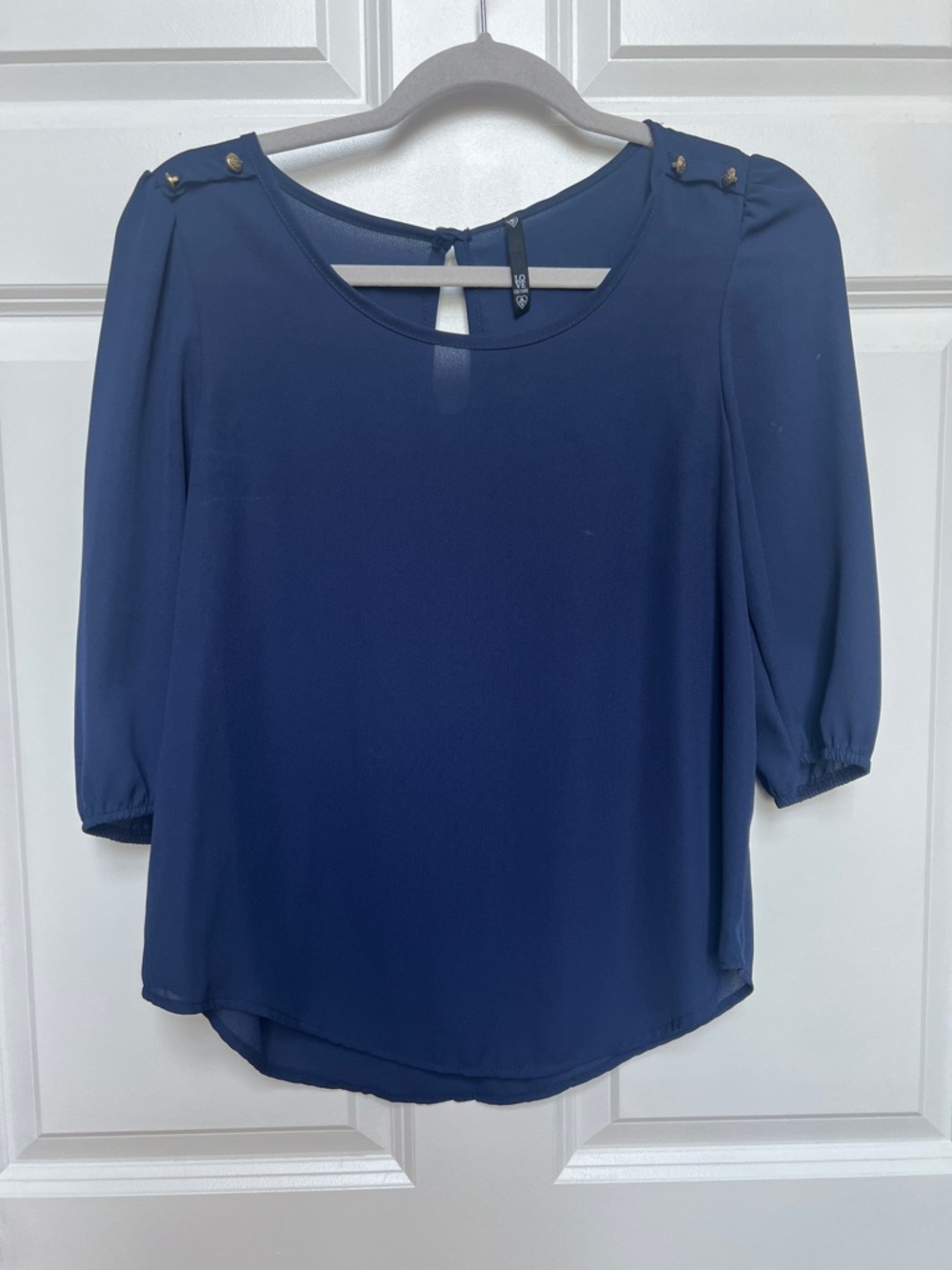 Love Culture Navy Button-Shoulder Blouse